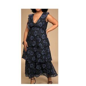 Lulu's Navy Floral Maxi Dress